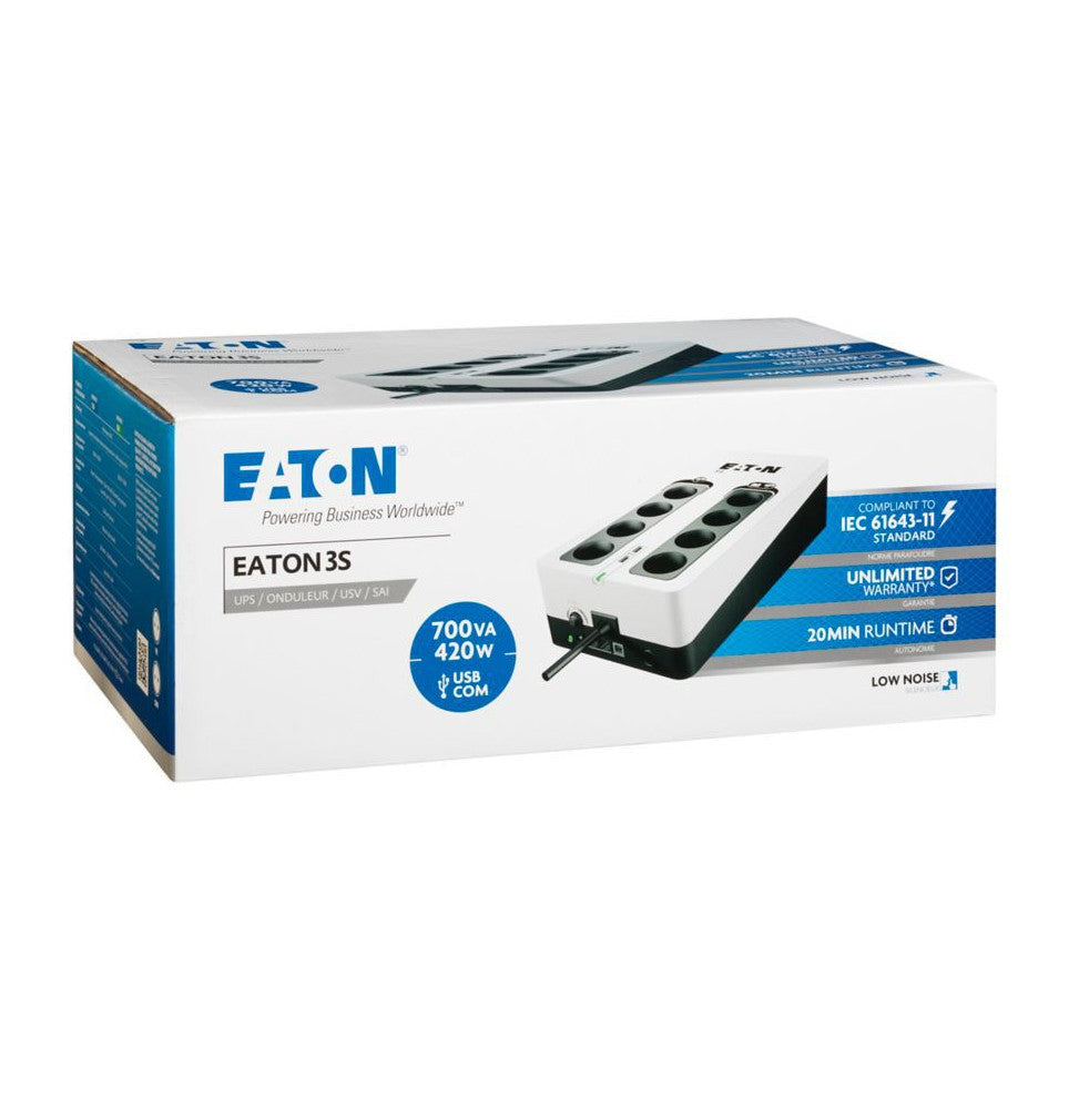 Onduleur Off-Line UPS Eaton 3S gén2 - 420 W / 700 VA - 8 prises FR + 2 USB (3S700F)
